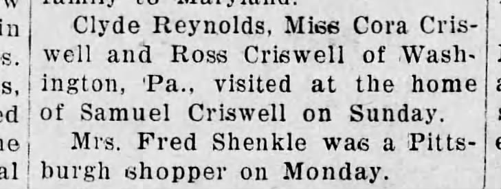 Cora Criswell and Ross Criswell visited Samuel Criswell.