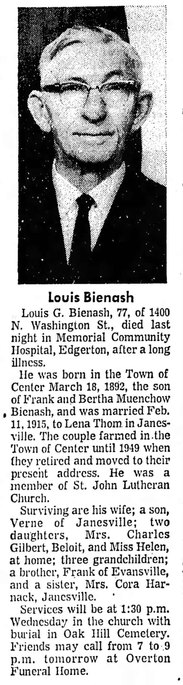 Louis Bienash obit w/ pix
20 Oct 1969