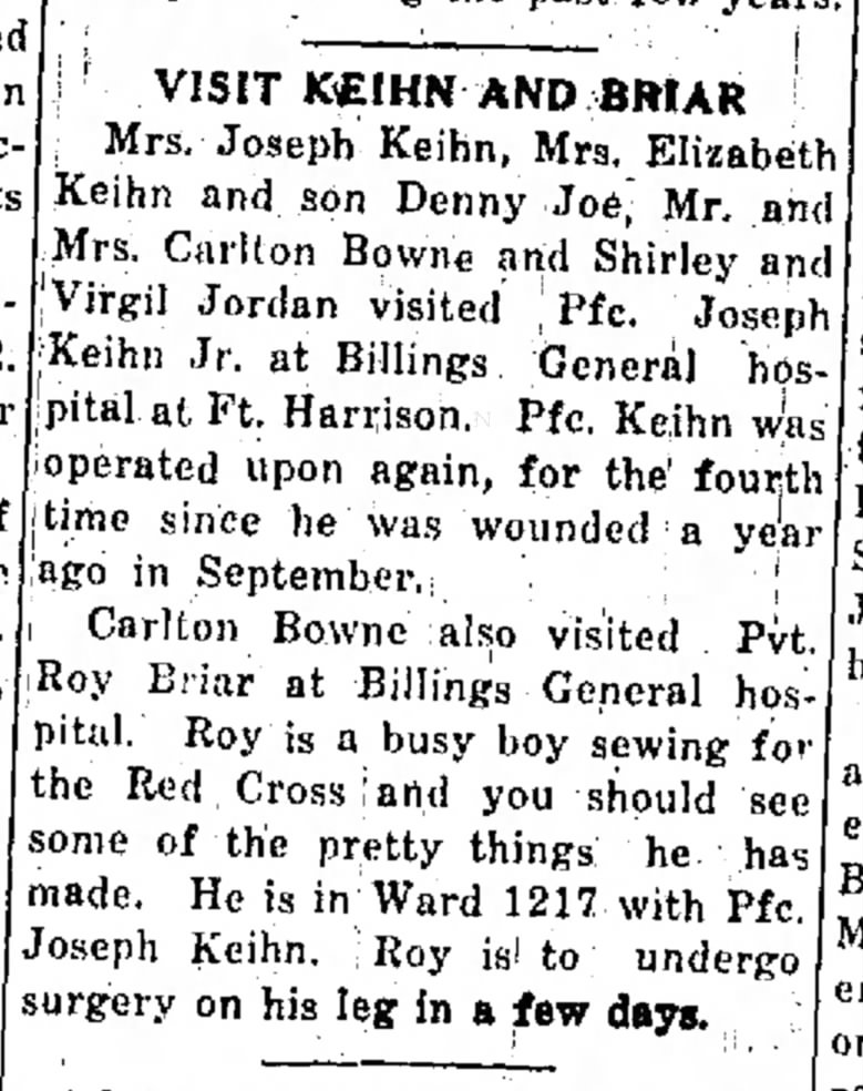 Visit to Joe Keihn in hospital
oct 1945