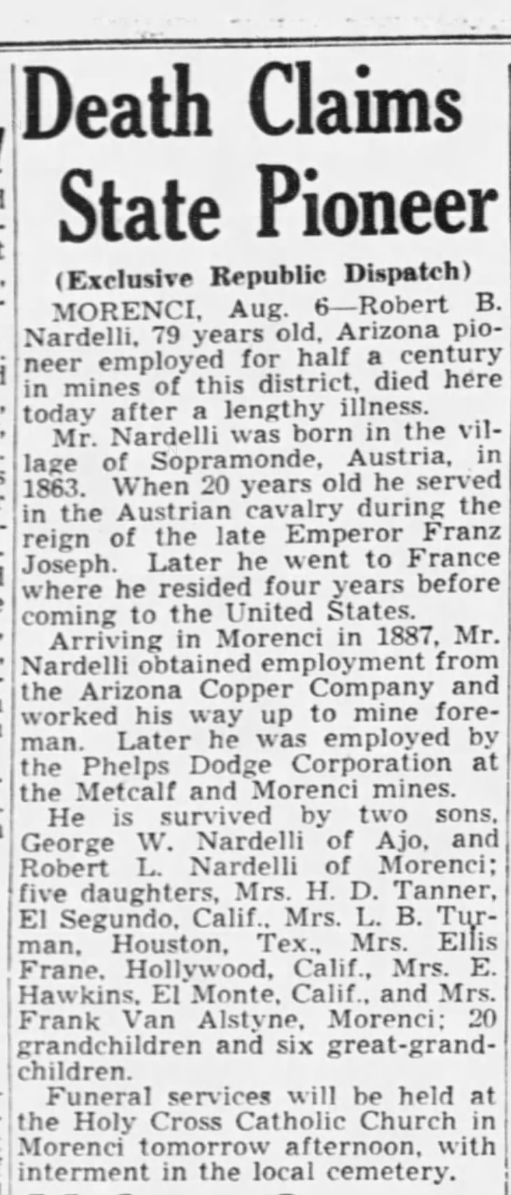 Robert B Mardelli death 1942