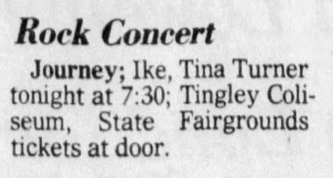 Ike & Tina Turner / Journey at Tingley Coliseum - May 21, 1976