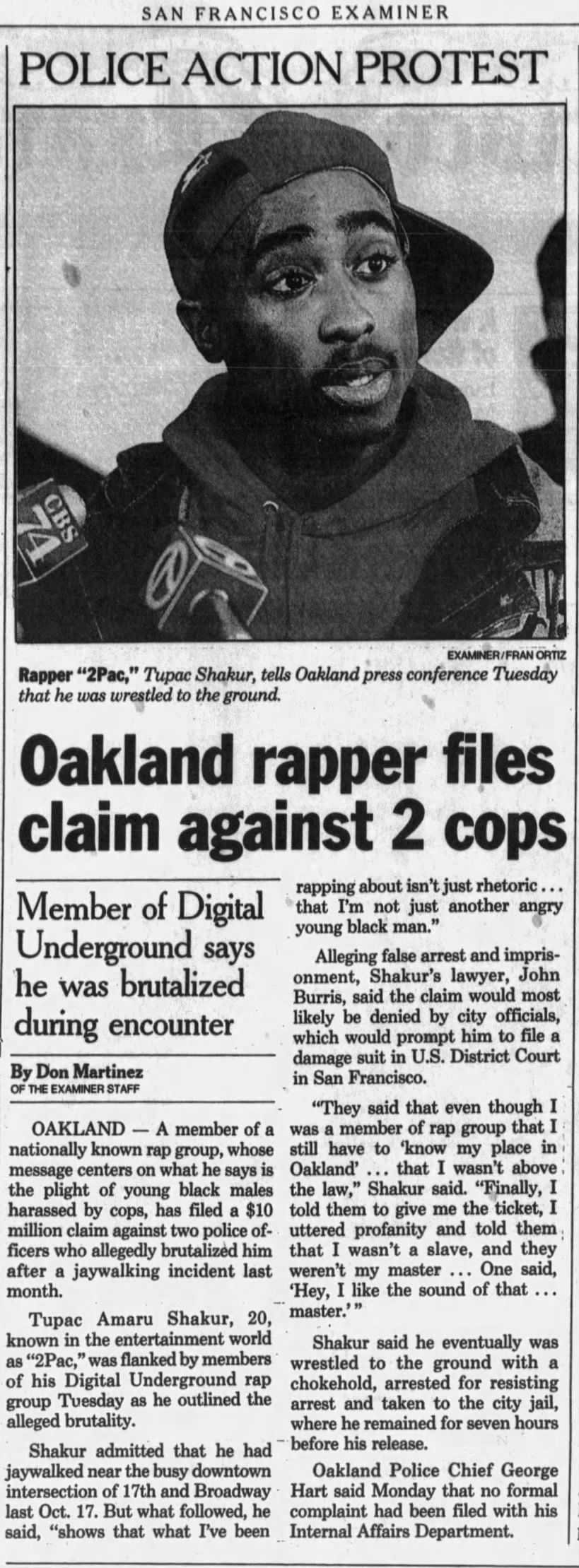 Tupac Shakur Files Lawsuit Against Oakland Police