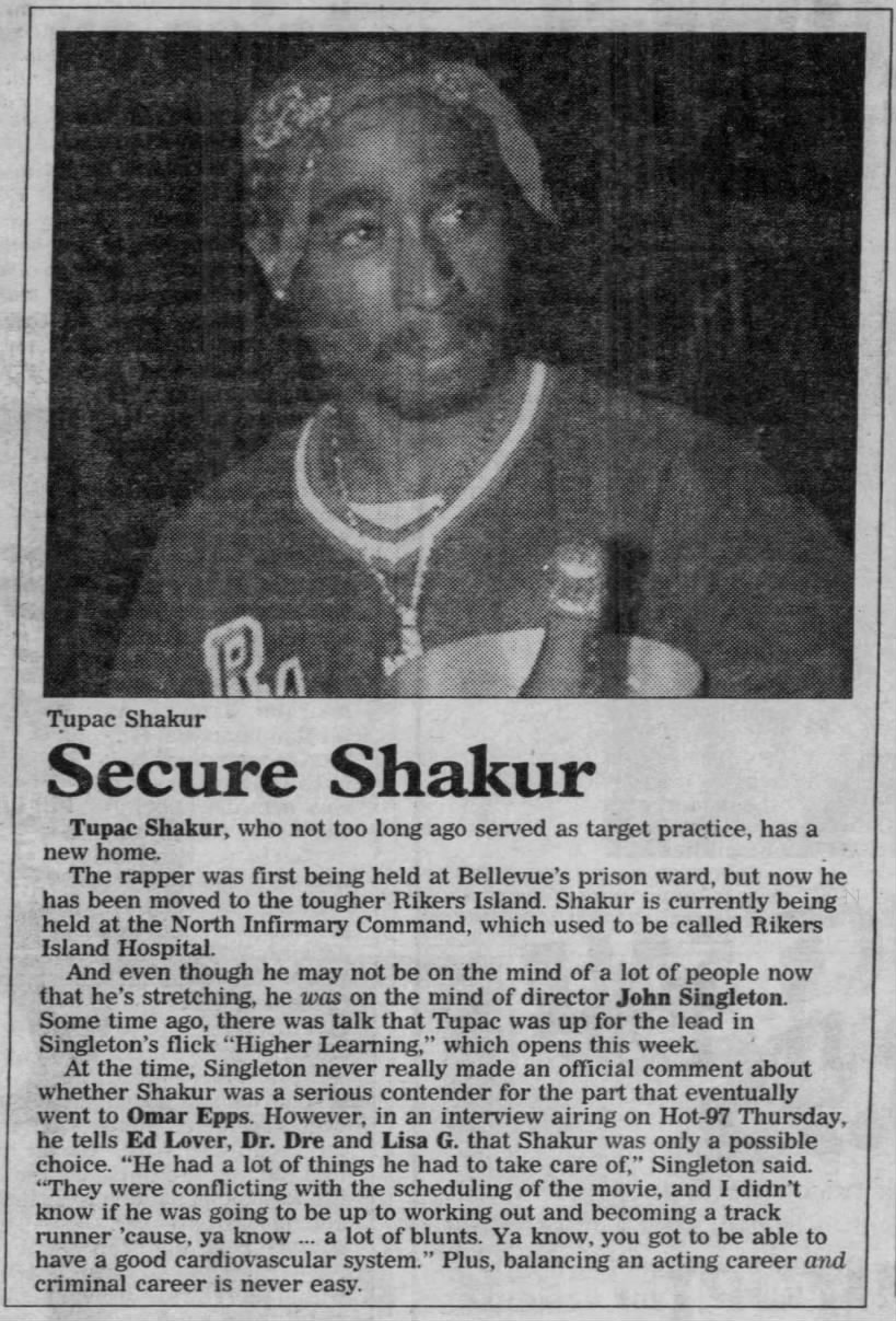 Tupac Shakur moved to Rikers Island