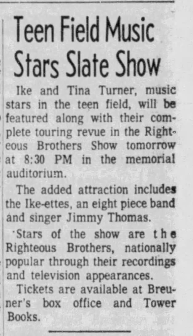The Righteous Brother / Ike & Tina Turner at Sacramento Memorial Auditorium - March 26, 1965