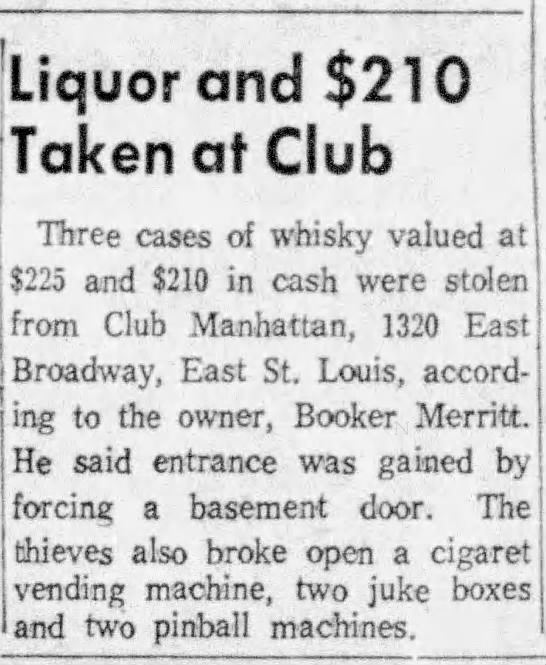 Whisky Stolen from Club Manhattan - January 1958