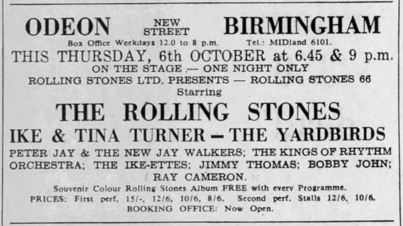 The Rolling Stones/ Ike & Tina Turner/ The Yardbirds at the Odeon - October 6, 1966