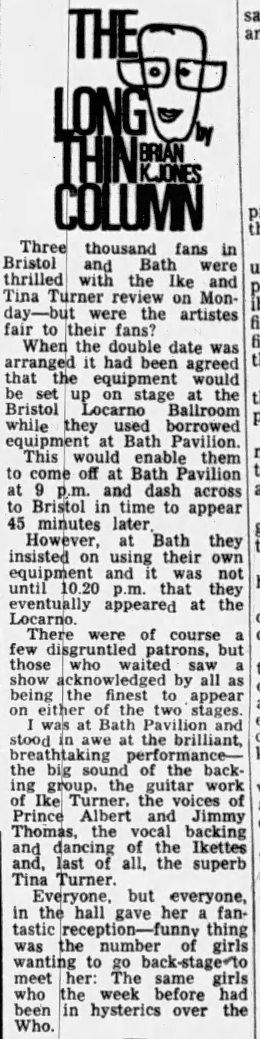 Ike & Tina Turner at Bath Pavilion / Locarno Ballroom - October 17, 1966