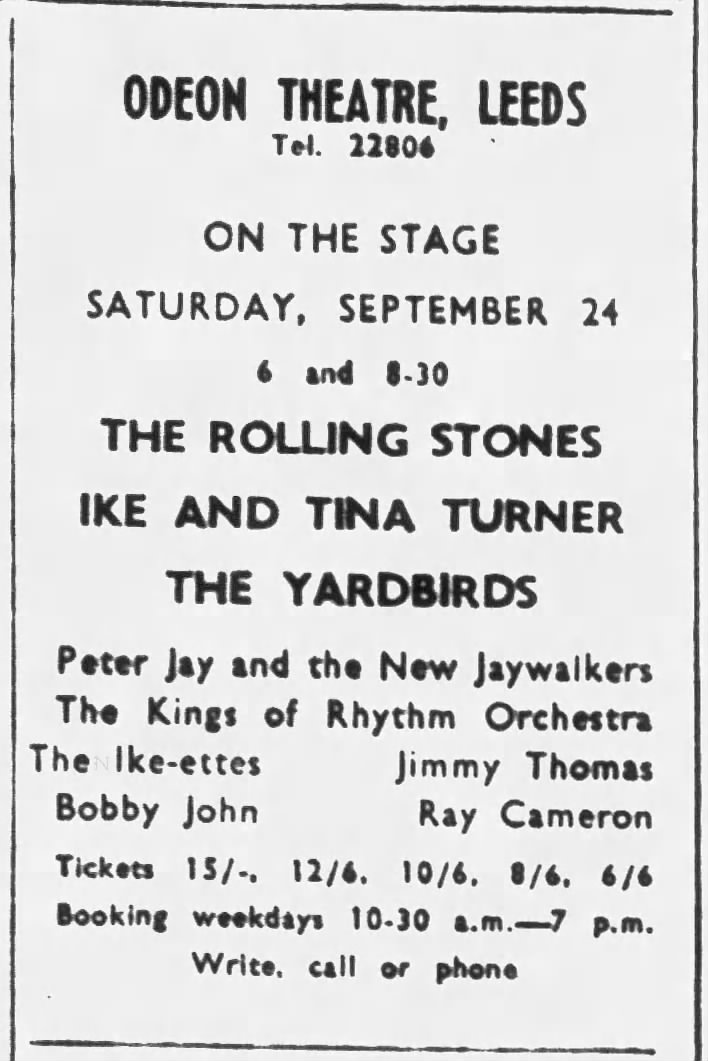 The Rolling Stones / Ike & Tina Turner / The Yardbirds at Odeon Theatre - September 24, 1966