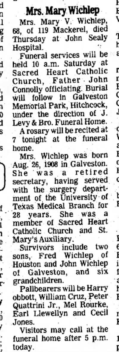 Friday, March 11, 1977 Mary V.Wichlep