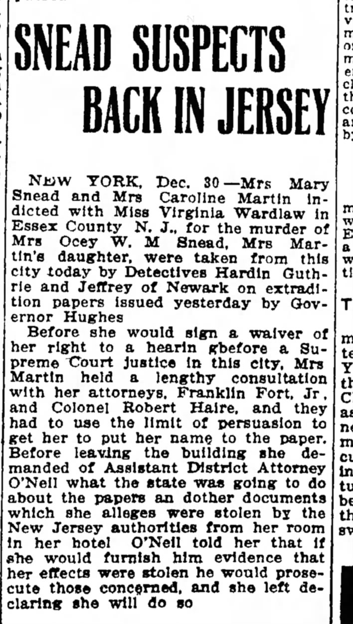 Snead murder NYT   30 Dec 1909