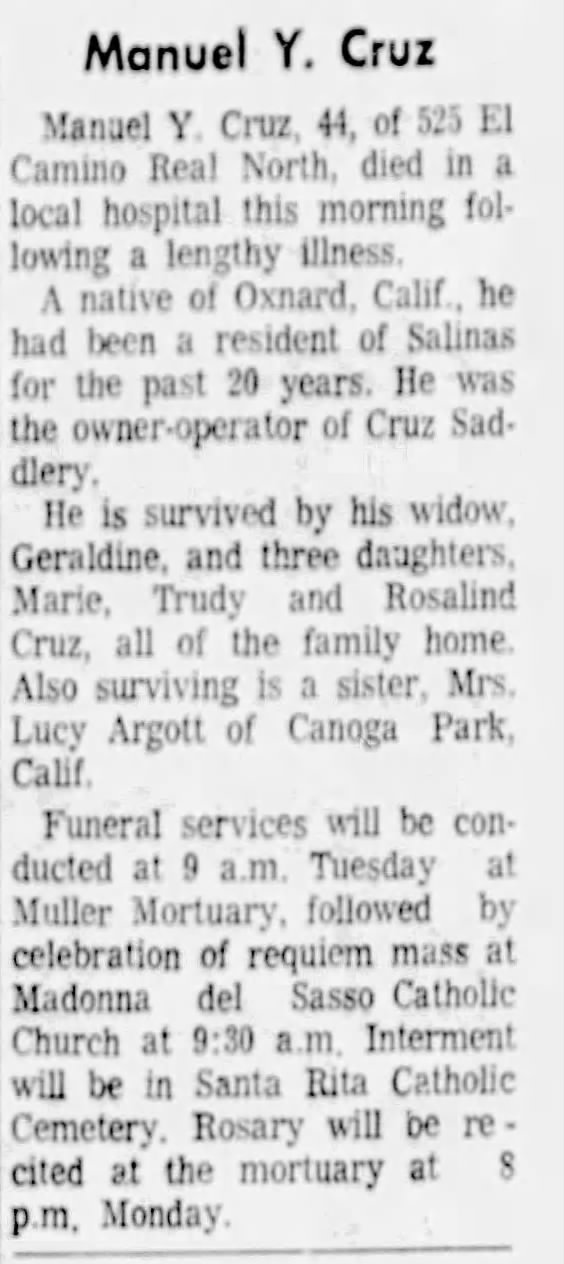 Obituary for Manuel Y. Cruz (Aged 44)