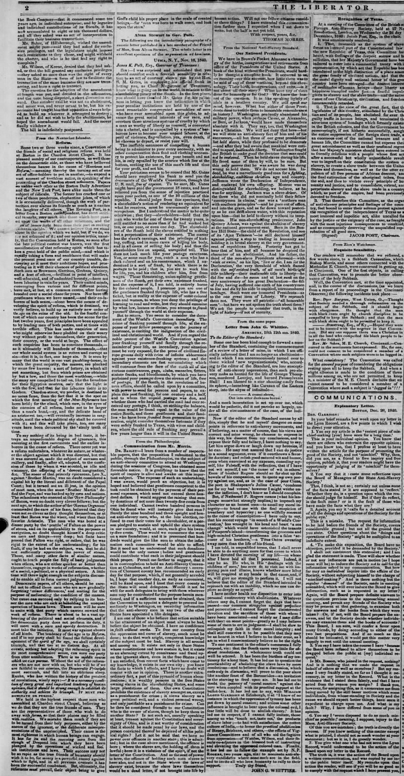 01 JAN 1841 FRI, THE LIBERATOR, PAGE 2, SECTION 1