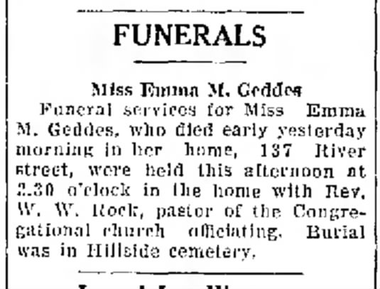 Funeral Emma M Geddes  March 7, 1929