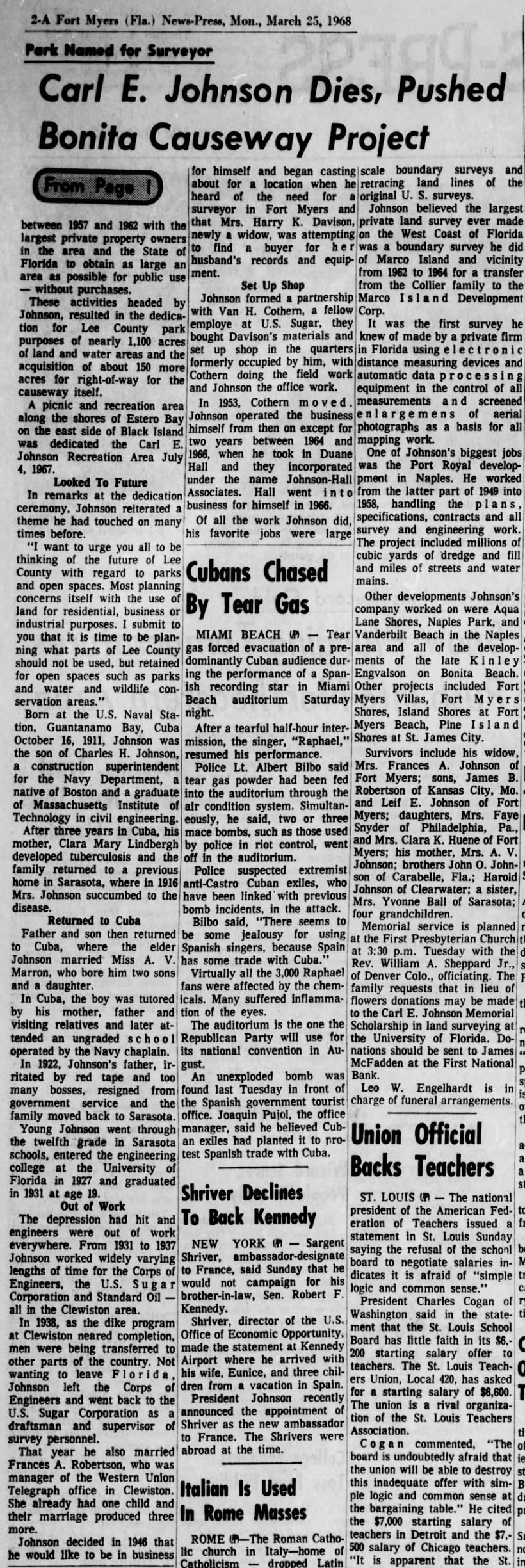 25 March 1968 News-Press,
Fort Myers, FL, p.2A