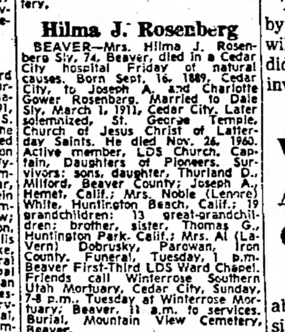 Hilma Rosenberg Sly Obituary