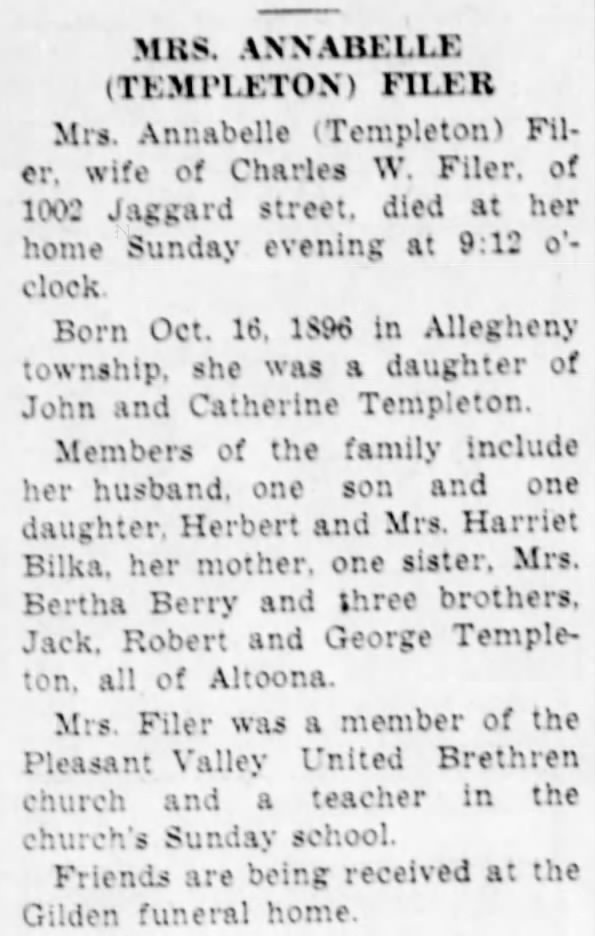 Annabelle Templeton_Altoona Tribune_17 Oct 1939