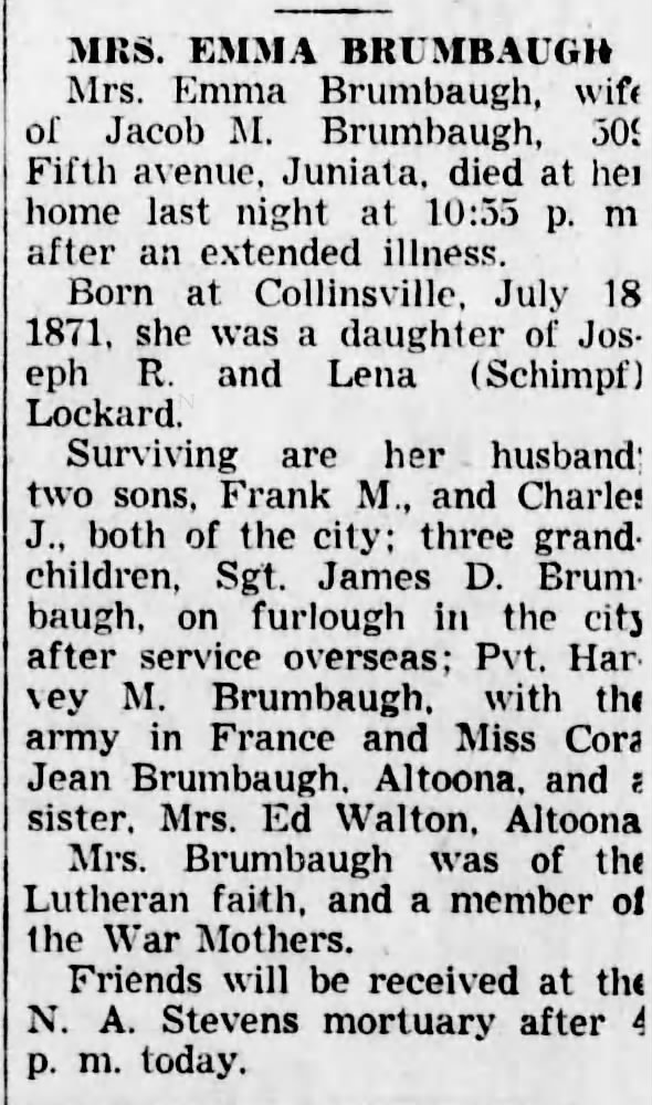 Emma Lockard_Altoona Tribune_17 Aug 1945
