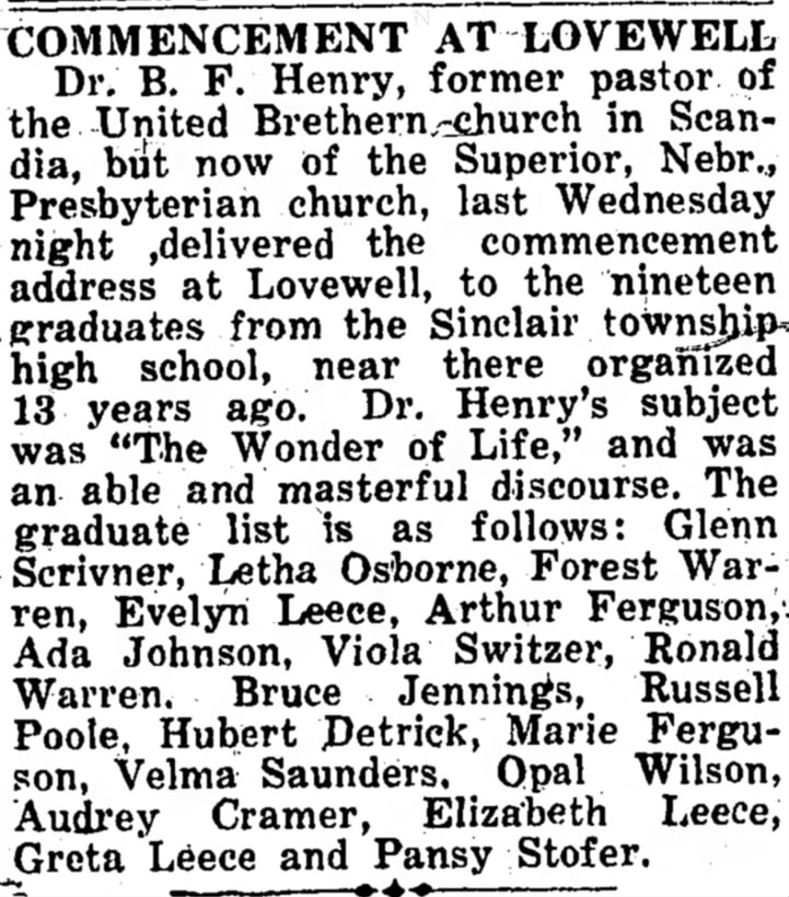 Lovewell commencement announcement 1926