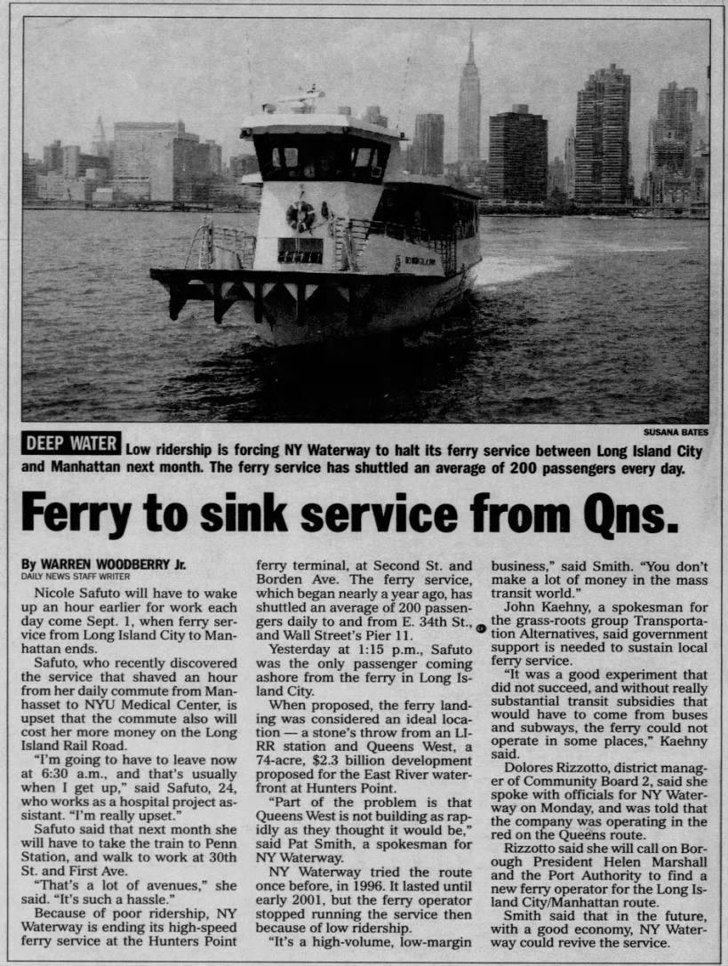 Ferry to sink service from Qns.