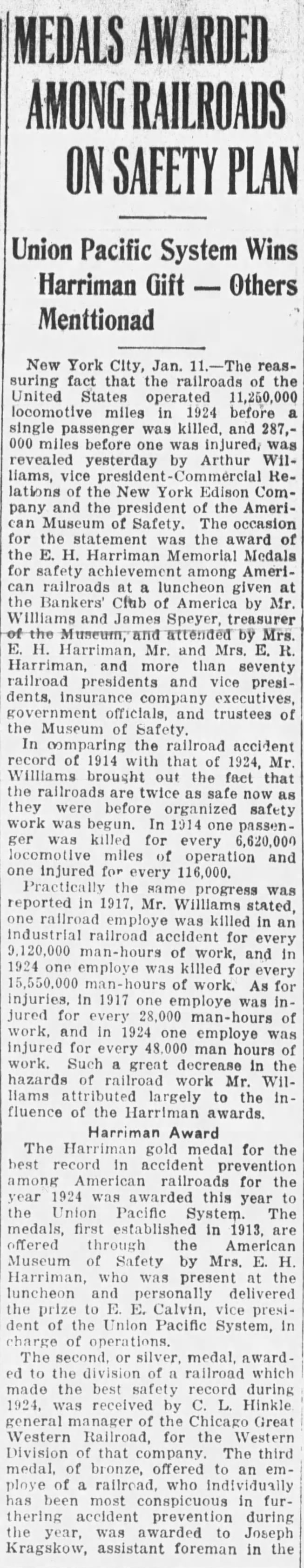 E.H. Harriman Award for railroad safety for 1924 Part 1