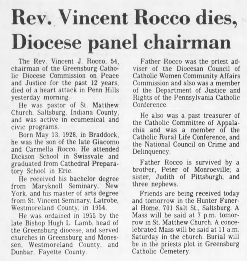 Obituary for Vincent J. Rocco (Aged 54)