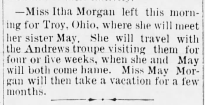 Itha Morgan travels with the Andrews troupe.