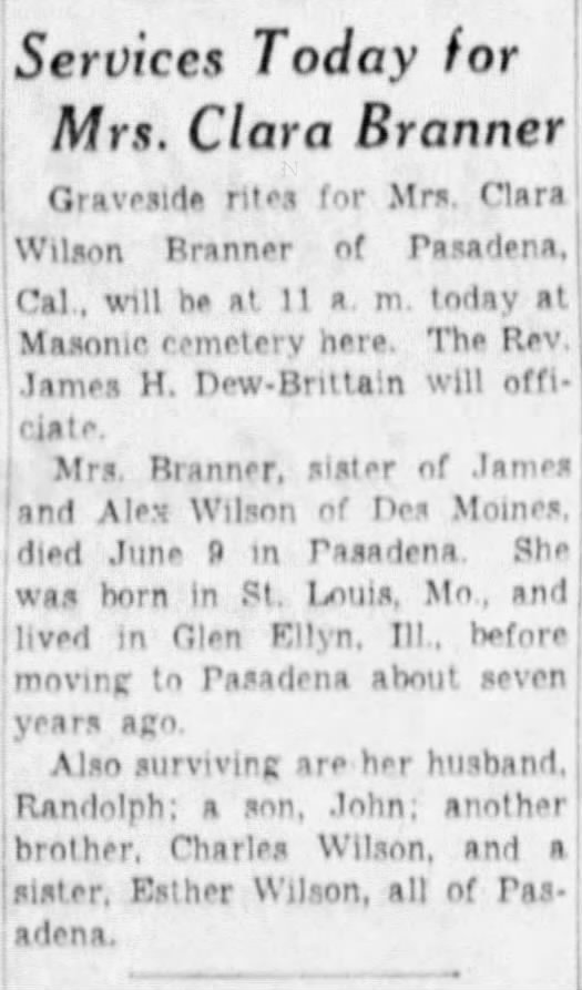 Services Today for Mrs. Clara Branner