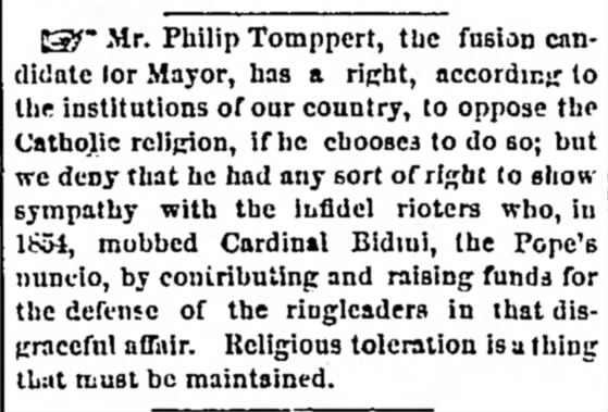 Mr. Philip Tomppert, 
opposes Catholic religion 
4.6.1867
opposes Catholic religion