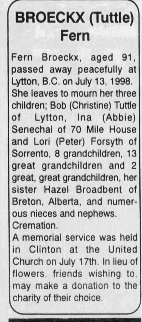 Obituary for Fern BROECKX (Aged 91)