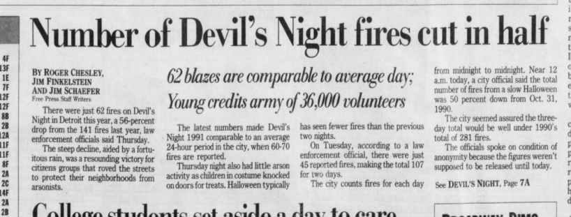 City douses Devil's Night; Young Credits Volunteers (1 of 2)
