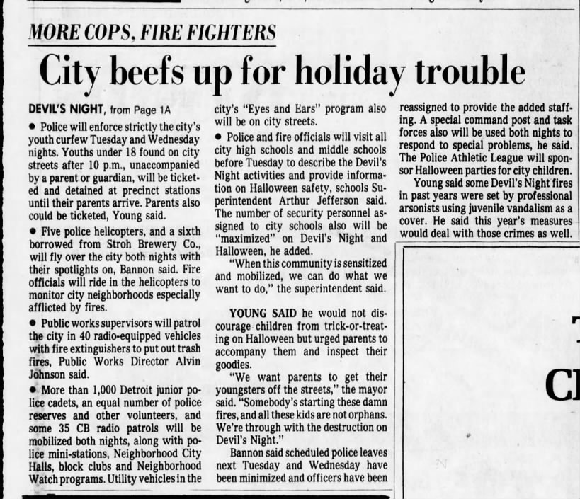 Curfew, beefed-up forces to fight Devil's Night, Halloween Arson (2 of 2)