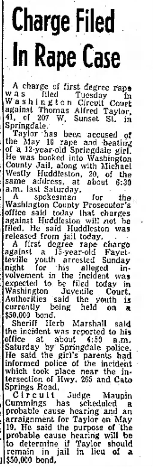 Thomas Alfred Taylor Northwest Arkansas Times, Fayetteville, Arkansas, Wed,5-14-1975 Page 1