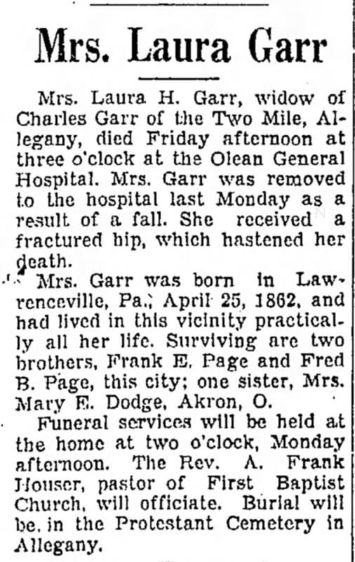 Laura Page Garr dies