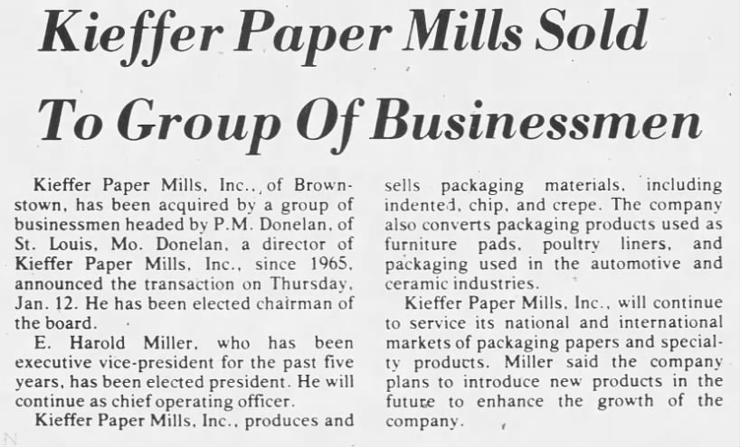 Kieffer Paper Mills sold