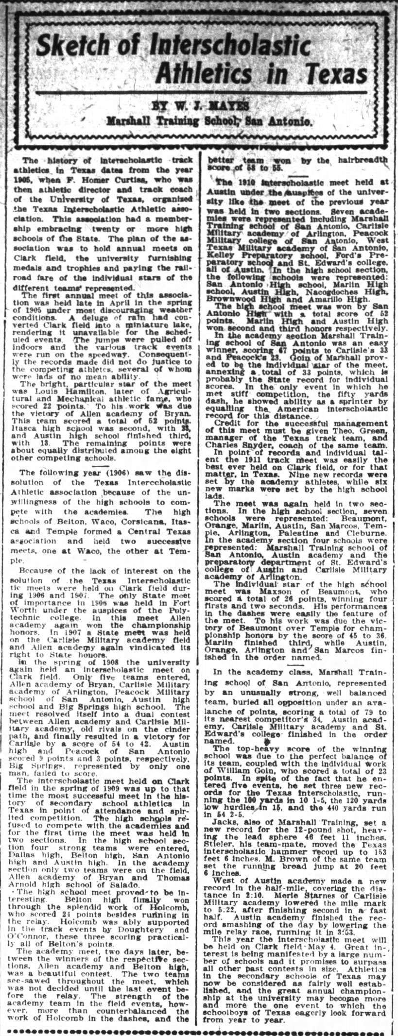 Huge recap of Texas Athletics 1905-1912ish