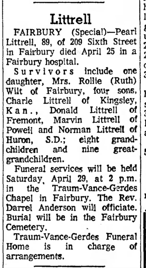 Pearl Littrell Funeral