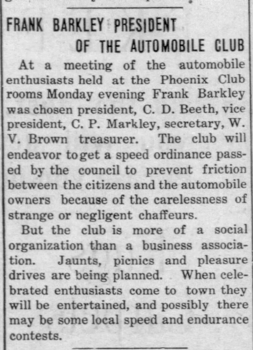 Frank Barkley President of the Automobile Club