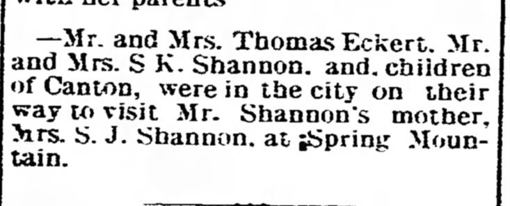 S.K. Shannon of Canton, S.J. Shannon