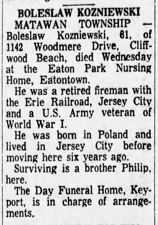 Obituary for Boleslaw Kozniewski