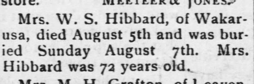Eliza Hibbard death notice The Osage County Chronicle 8-11-1904