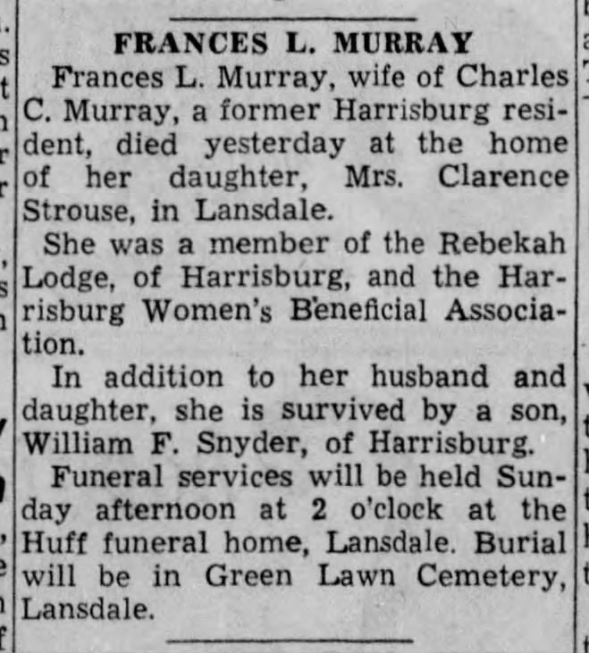 Frances Murray, [Harrisburg] evening News, 20 Dec 1945, (Thu) p.13