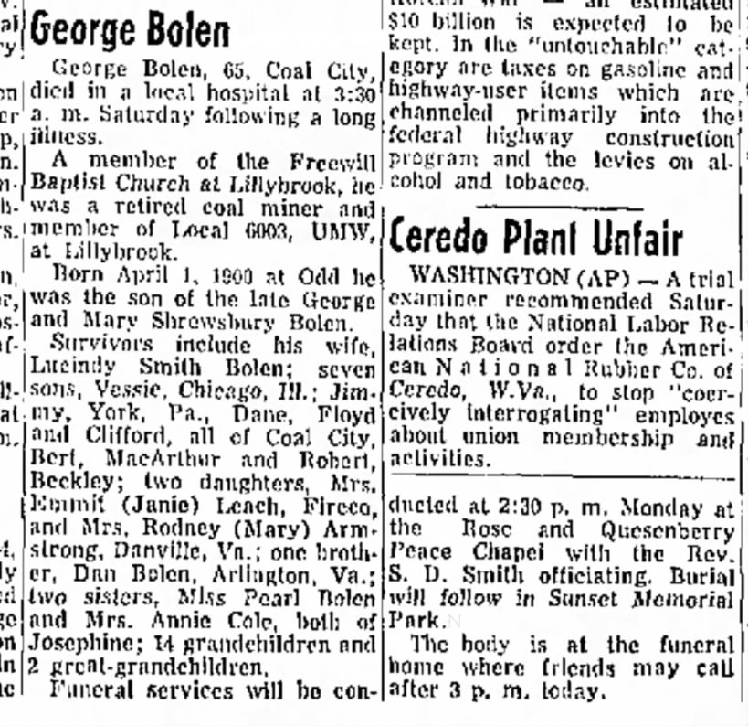 George Bolen, son of Mary and George, obituary