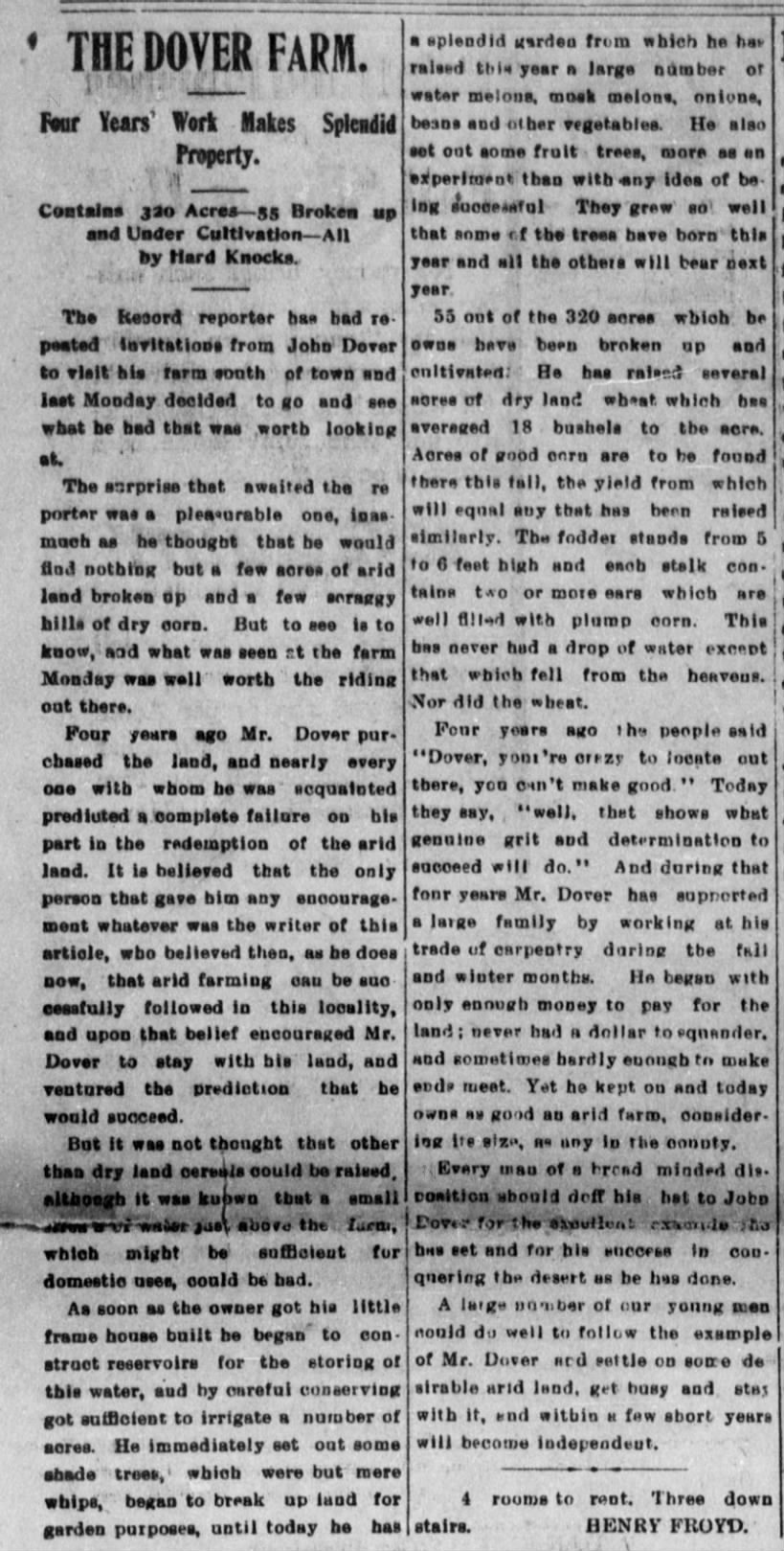 The Dover FArm Iron County Record 8 Sep 1911