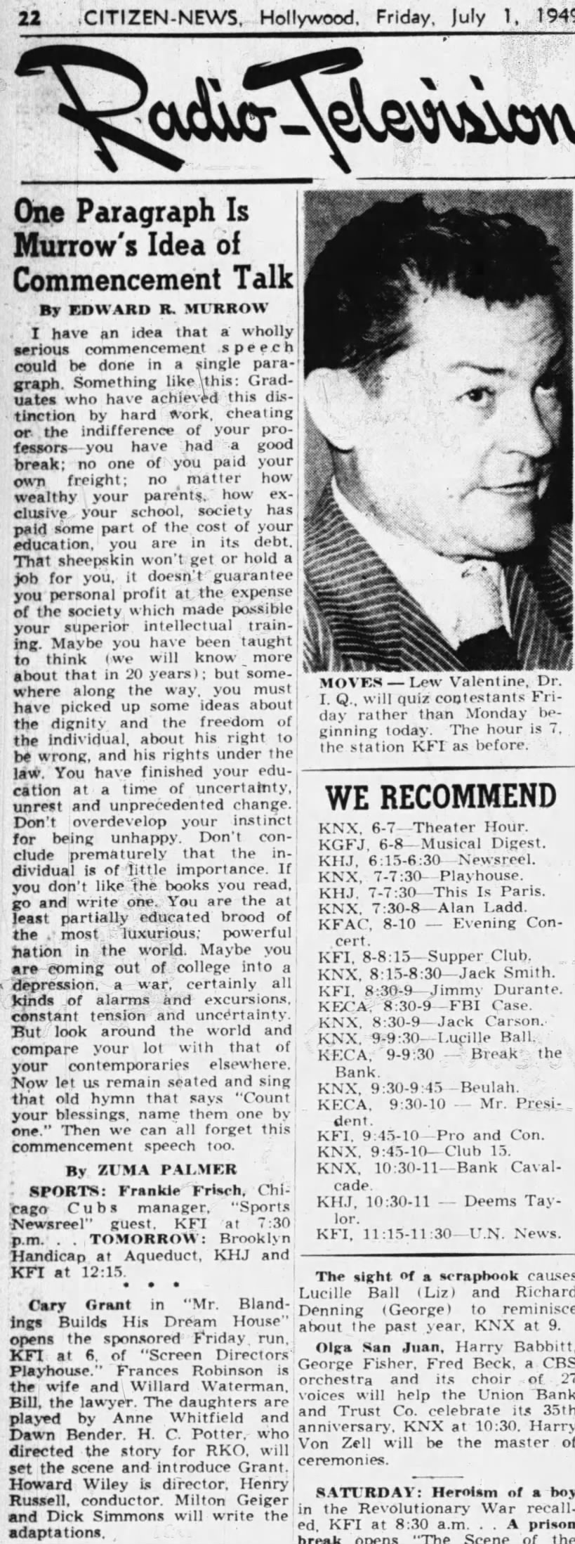 Mr. Blandings, Screen Director's Playhouse
01 Jul 1949,