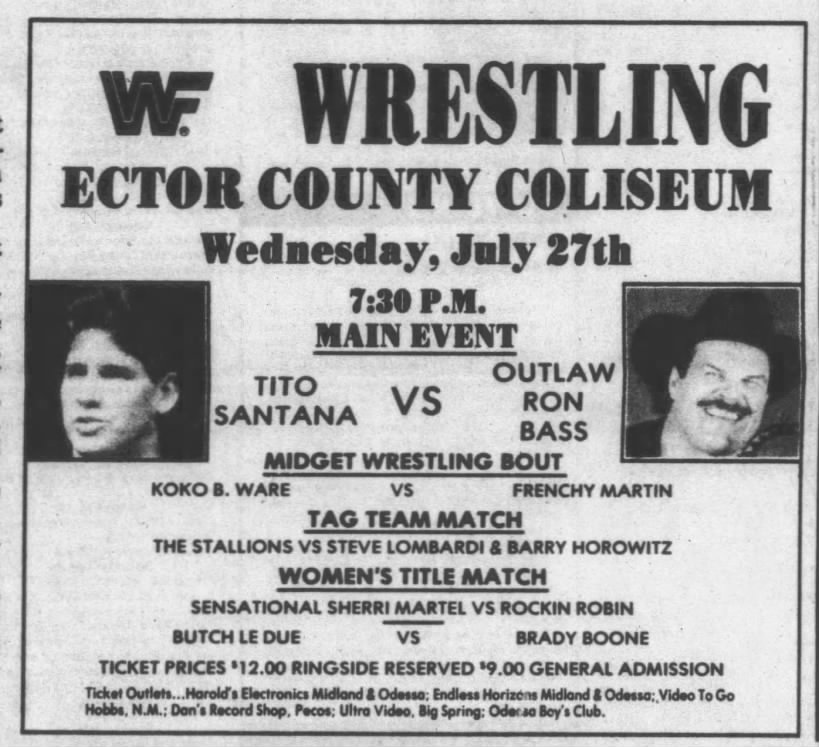 07 27 1988 ODESSA TX AD WWF