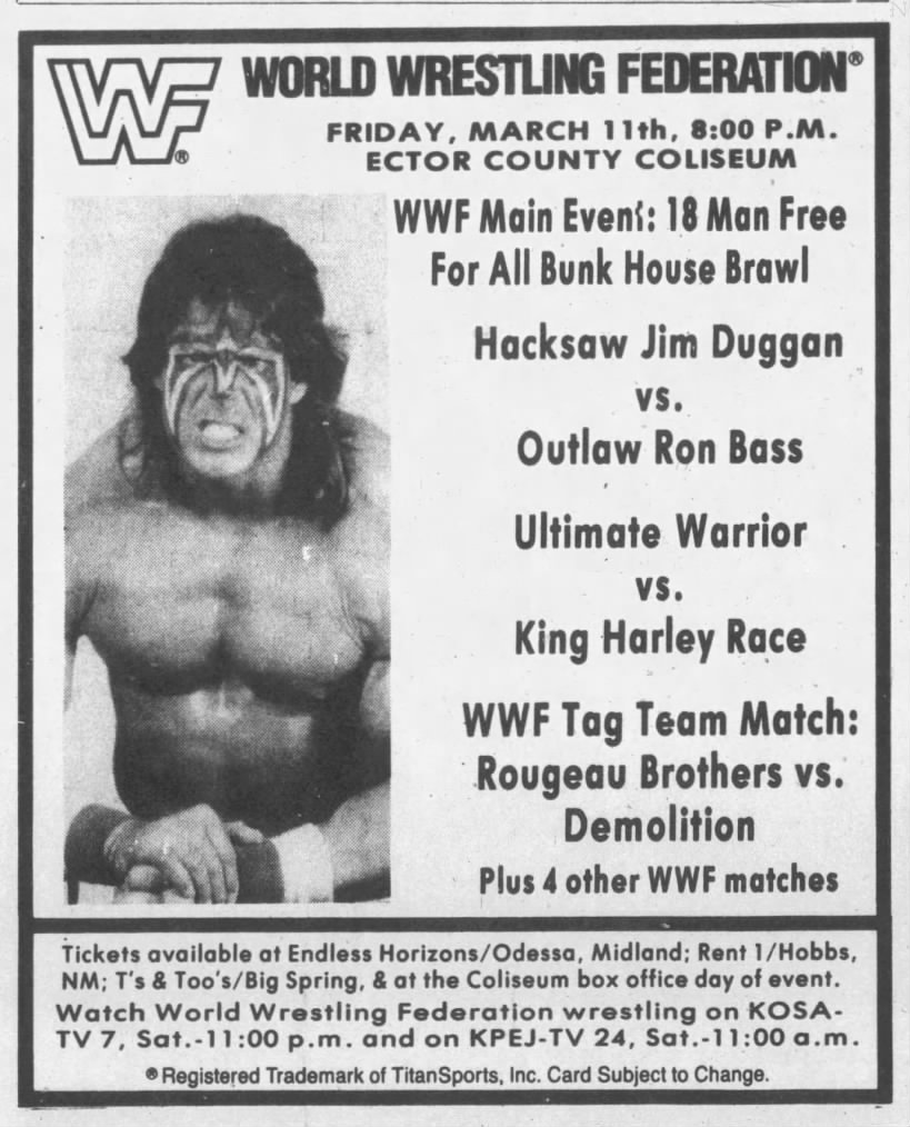 03 11 1988 ODESSA TX AD WWF