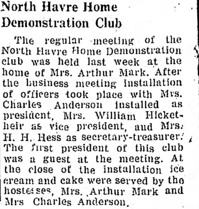 North Havre Home Demonstration Club - 13 Aug 1945 - Mrs. Charles Anderon