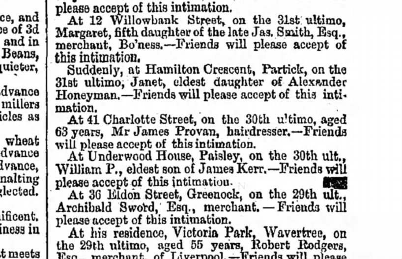 James Provan - 1 Apr 1868 - Glasgow Herald