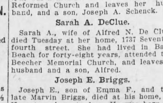 Sarah Ann DeClue 20 May 1911 Brooklyn New York