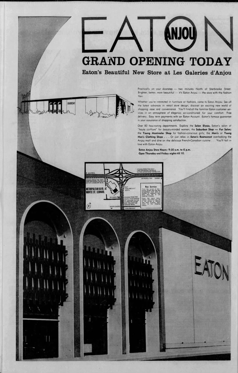 Eaton's Anjou grand opening advertisement page